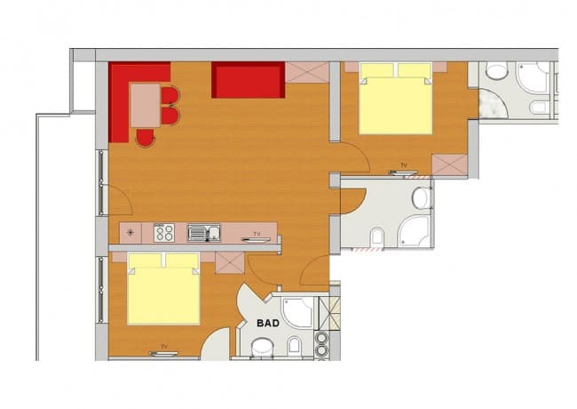 Grundriss Appartement Typ 4 Superior - Wohnbeispiel