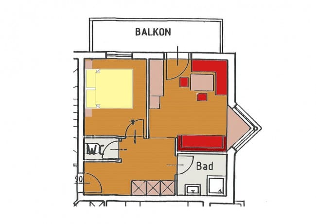 Grundriss Appartement Typ 1 - Wohnbeispiel