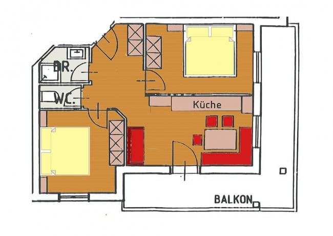 Grundriss Appartements Typ 3 - Wohnbeispiel